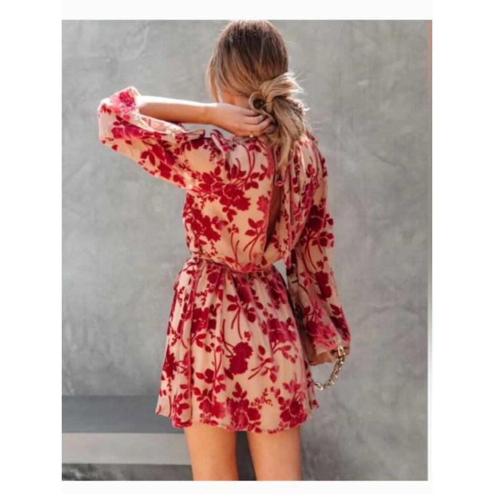 Vici Calgary Floral Velvet Burnout Tie Dress XL Mini Billowy Whimsy Boho Fairy - Picture 3 of 14